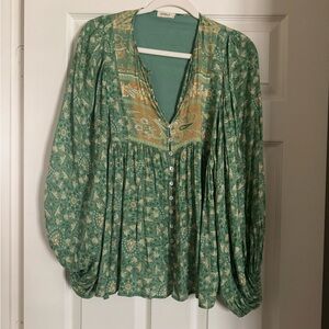 Spell Teal and Gold Floral Blouse